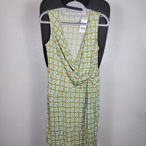 Tommy Bahama 100% Silk Dress Green Pattern Front Knot Women's Size XS